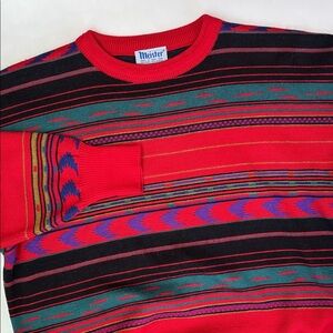 Vintage Meister Sweater Red Purple‎ Wool Fair Isle Knit Hong Kong Ski Men Medium